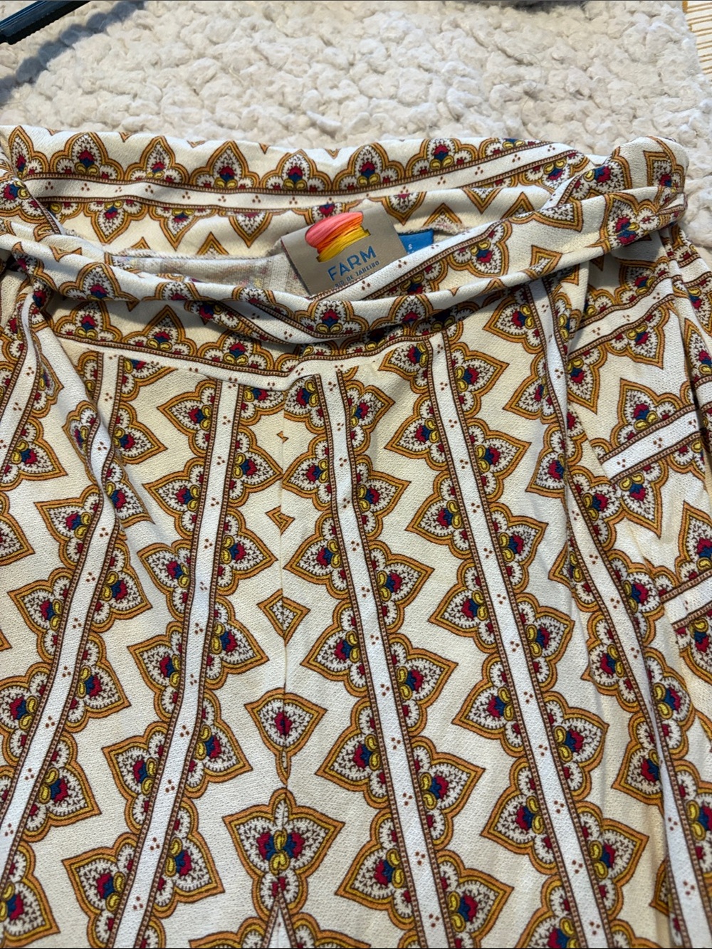 FARM Rio Cream Wide Leg Pants with Gold & Red Accents
